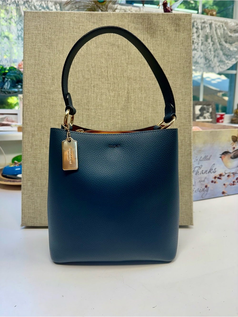 Coach Teal Pebbled Leather Hobo Shoulder Bag with Gold Hardware - Picture 2 of 10